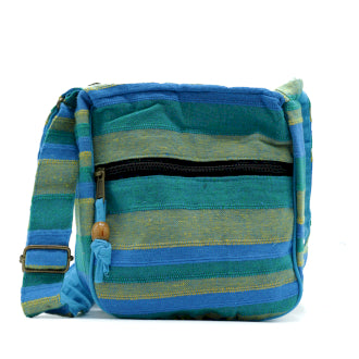 Large Nepal Sling Bag (Adjustable Strap) - Spring Meadows Green & Blue